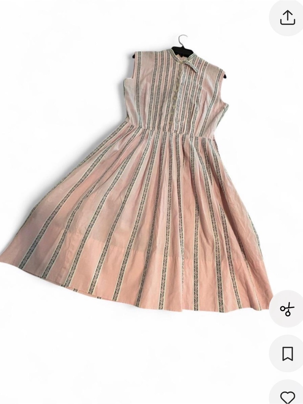 Vintage sz Small ? Handmade pink fit flare midi dress, gray stripe cottagecore